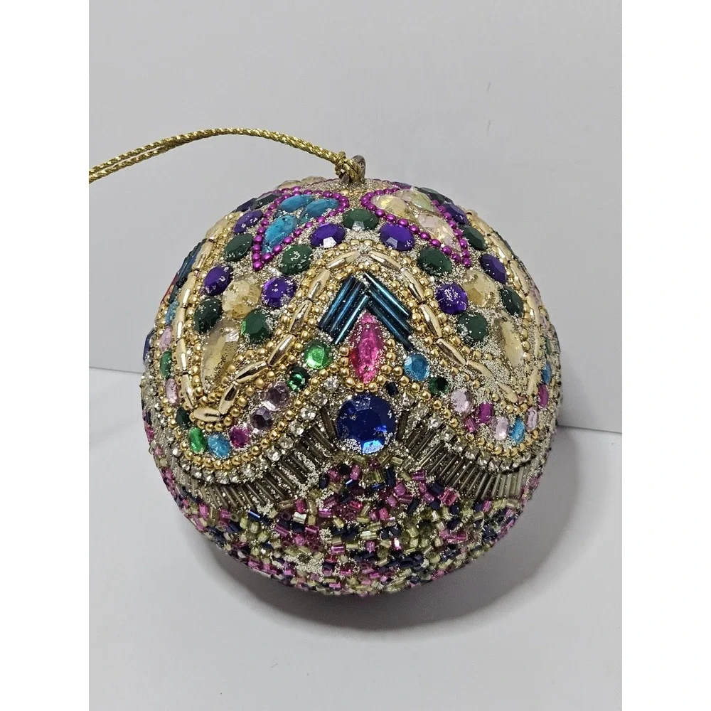 Vintage Beaded Sequin Push Pin Christmas Ornament Jeweled Ball Bauble Handcraft